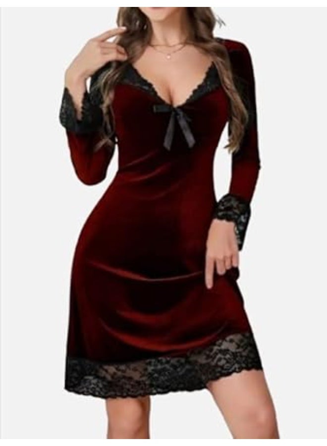 هنادى قميص نوم قطيفة ناعم – تصميم انثوي مريح وجذاب – وان سايز حتى 80 كيلو – HN 9080 - Image 1