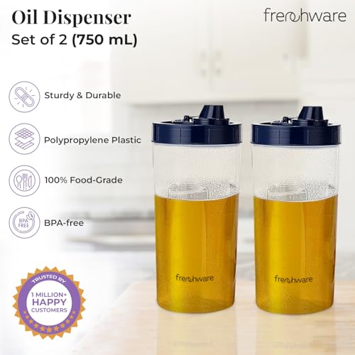 Frenchware Oil Dispenser (750 ml, Pack of 2) 100% Food-Grade, BPA-Free Plastic, Ideal for Storing & Pouring Liquids, Cooking Oils, Refined Oils, Olive Oil, Vinegar, Soy Sauce (Azure Blue) - Image 2