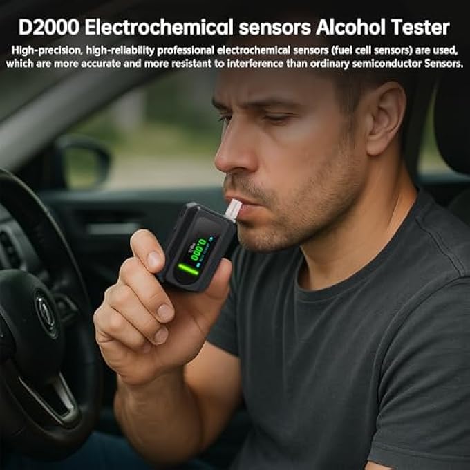 rayihni Electronic Breathalyser with Electrochemical Sensor and 1 Button Control, Breathalyzer with 10 Mouthpieces, Accurate Police Alcohol Test - Image 3