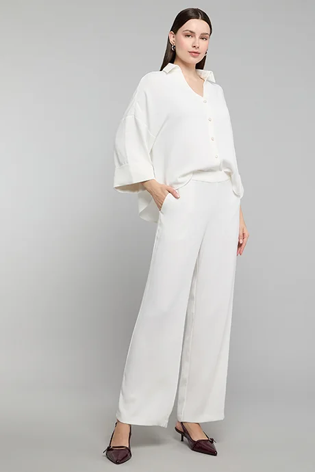 أر أند بي Solid Straight Fit Pants with Elastic Waist
