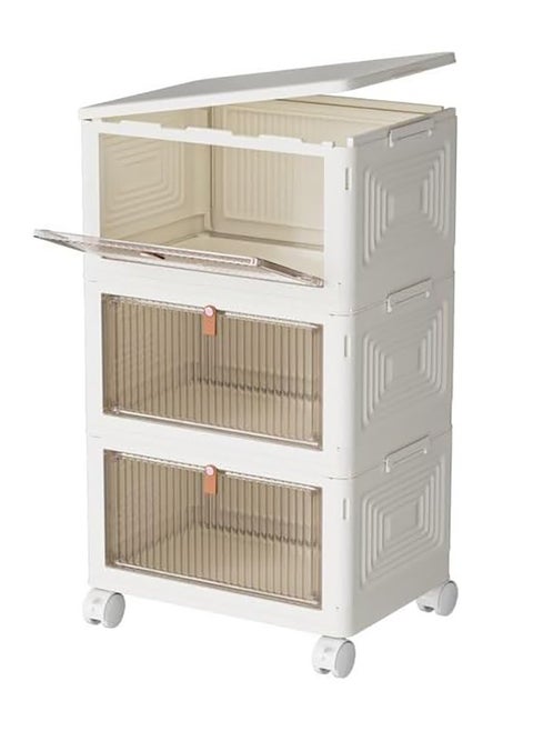 3 Tier Plastic Storage Bins with Lids, Stackable Storage Containers with Wheels, Folding Storage Boxes, Collapsible Storage Bins, Closet Organizers and Storage for Living Room,Office,Dorm