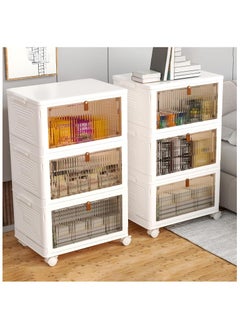Gogoya 3 Tier Plastic Storage Bins with Lids, Stackable Storage Containers with Wheels, Folding Storage Boxes, Collapsible Storage Bins, Closet Organizers and Storage for Living Room,Office,Dorm  - Image 5