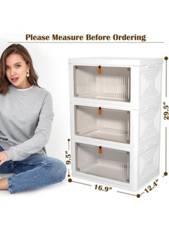 Gogoya 3 Tier Plastic Storage Bins with Lids, Stackable Storage Containers with Wheels, Folding Storage Boxes, Collapsible Storage Bins, Closet Organizers and Storage for Living Room,Office,Dorm  - Image 3