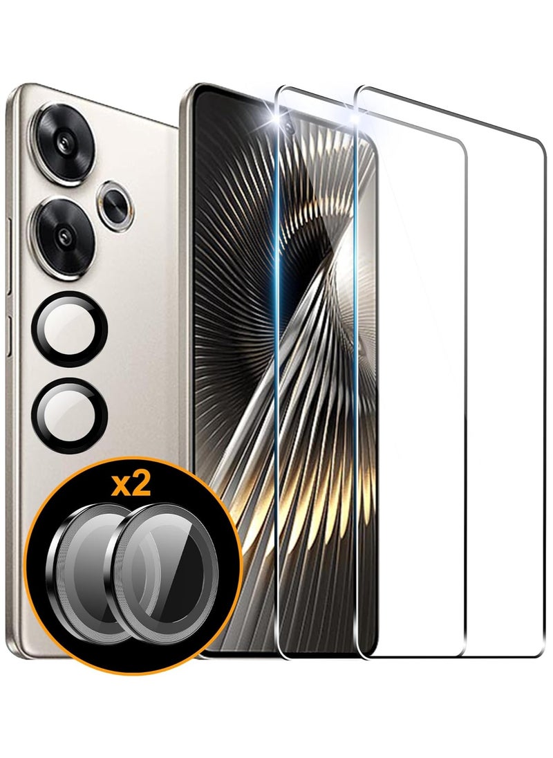 General - [2+2 Pack] Screen Protector Compatible with Xiaomi Poco F6/Redmi Turbo 3 Tempered Glass Camera Lens Protector, [Maximum Coverage] HD Crystal 9H Hardness Tempered Glass - Image 1