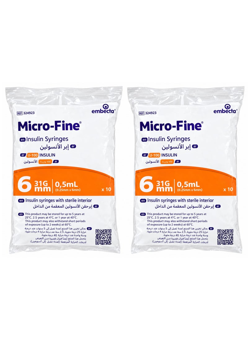 embecta Pack Of 2 Embecta Micro-Fine Insulin Injection 0.5 ml 6mm 10/pc - Image 1