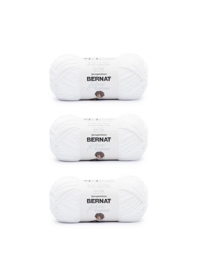 Bernat Softee Cotton Clear White Yarn - 3 Pack of 120g/4.25oz - Nylon - 3 DK (Light) - 254 Yards - Knitting, Crocheting & Crafts - Image 1