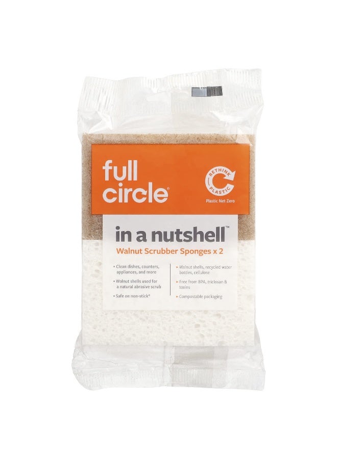 Full Circle, In a Nutshell™, Walnut Scrubber Sponges, 2 Sponges, 4.4" x 2.75" (11.2 cm x 7 cm) Each - Image 1