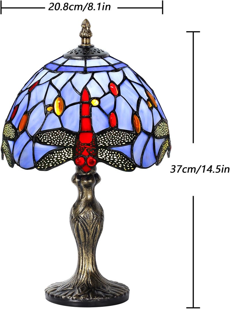 MIAOKE Stained Glass Table Lamp,Stained Glass Crystal Bead Style Table Light, Handmade Desk Bedside Night Light, Antique Art Craft Gifts Lover Living Room Bedroom Bookcase(Blue Dragonfly) - Image 2