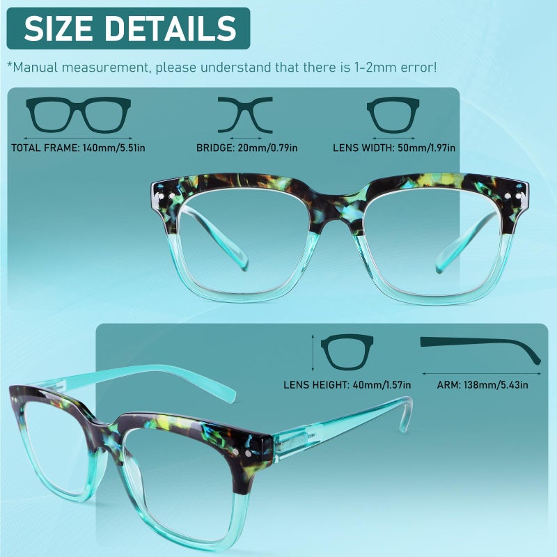 Chofilord Progressive Multifocus Reading Glasses For Women Men Blue Light Blocking Spring Hinge Square Computer Readers (4 Pack Mixed C  1.5  Diopters) - Image 2