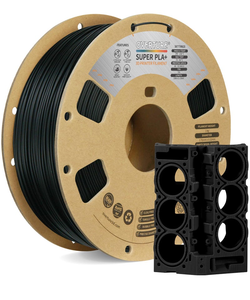 OVERTURE Super PLA+ Filament 1.75mm, Toughness Enhanced PLA Plus, Professional Toughness 3D Printer Filament 1kg (2.2lbs), High Precision +/- 0.02mm (Black) - Image 1