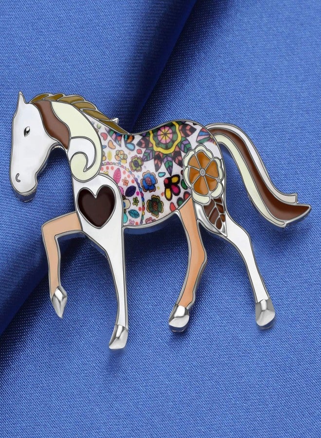 DUOWEI Dainty Floral Enamel Pony Horse Brooch Pins Scarf Lapel Clothes Decoration for Women Girls Jewelry Gifts (Brown) - Image 2