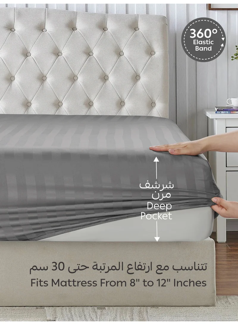 Donetella SINGLE (90x200cm) Premium 2 Piece – 90×200 cm Single Striped Fitted Sheet, and 35 cm Deep Pocket, Secure All-Around Elastic Fit, No Excess Fabric.  | Best Price UAE