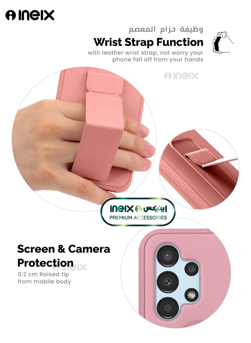 INEIX 3-in-1 Magnetic Wrist Strap Hand Grip Stand Back Case Cover for Samsung Galaxy A13 4G-Pink - Image 5