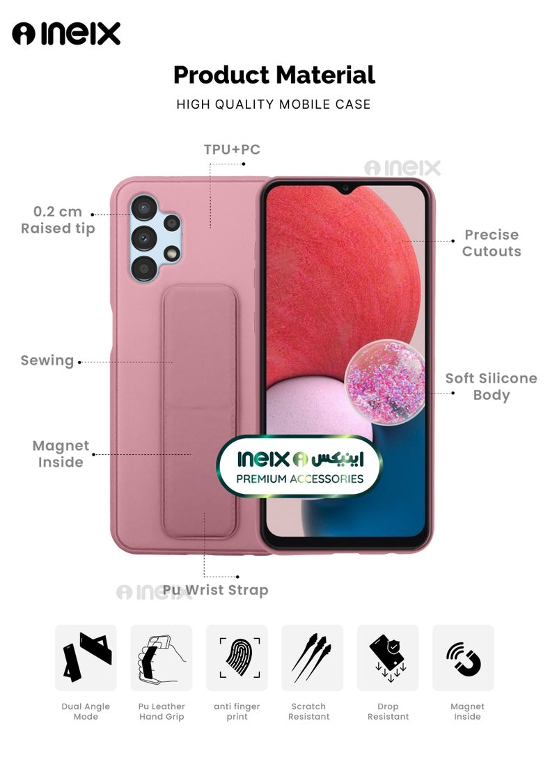 INEIX 3-in-1 Magnetic Wrist Strap Hand Grip Stand Back Case Cover for Samsung Galaxy A13 4G-Pink - Image 2