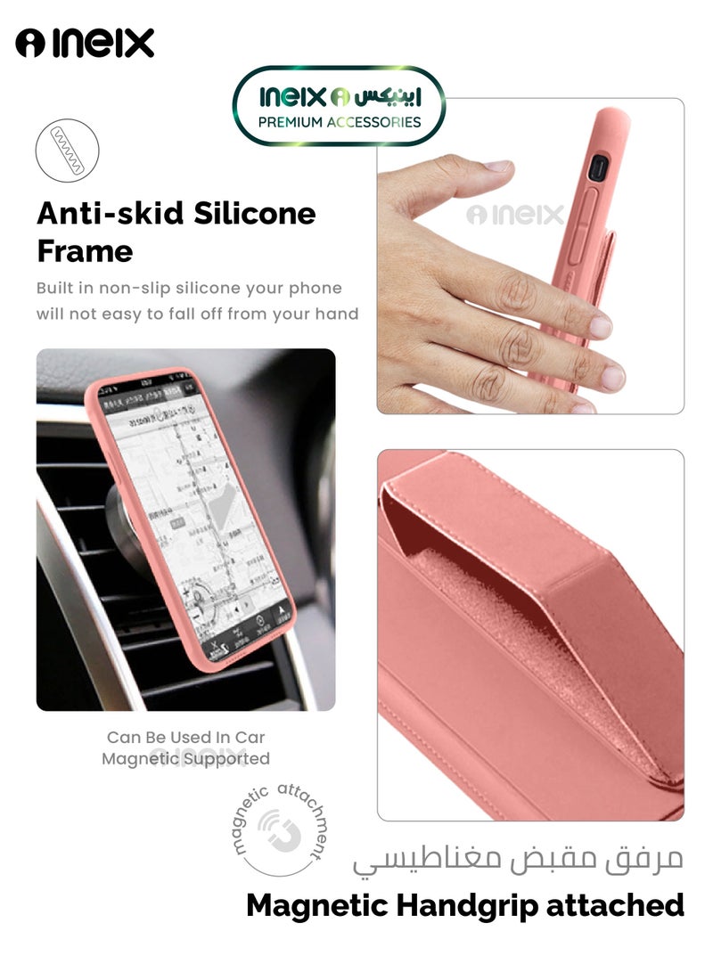 INEIX 3-in-1 Magnetic Wrist Strap Hand Grip Stand Back Case Cover for Samsung Galaxy A13 4G-Pink - Image 3