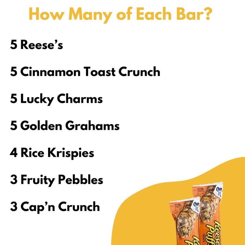 Cereal Bars Variety Pack Breakfast Food Snack Box 30 Individually Wrapped Granola Bars Lucky Charms, Cinnamon Toast Crunch, Golden Grahams, Peanut Butter Puffs - Image 3