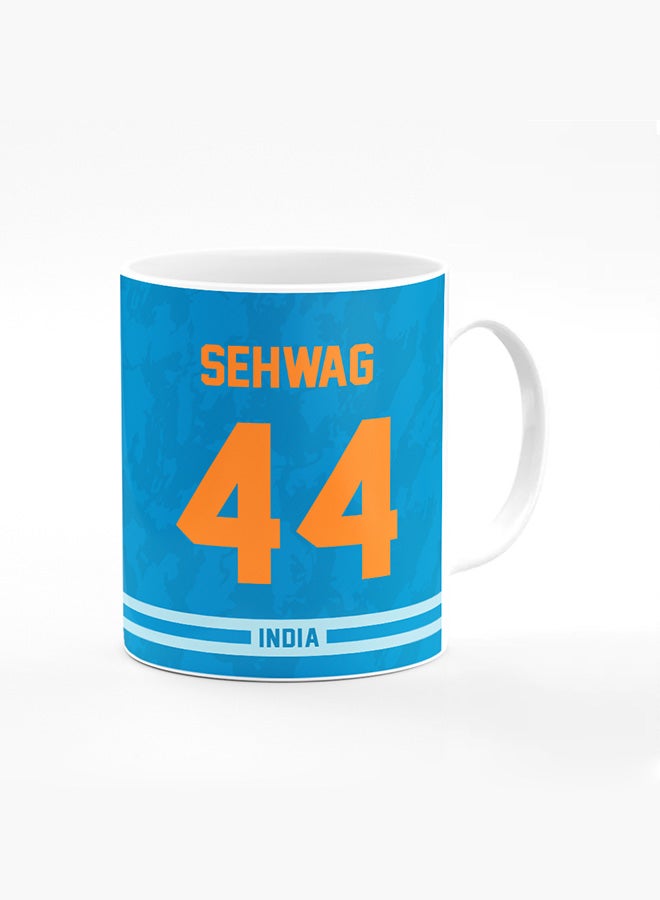 Stylizedd Designer Printed Coffee Mug with Heavy Duty Handle 11oz Ceramic Personalised Gift Mugs Cup [Microwave Safe & Dishwasher Proof ] - Cricket Player - Virender Sehwag, Jersey Number - 44 - Image 1