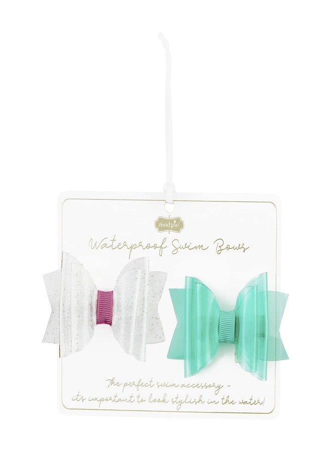 Mud Pie Baby Girls' Small Swim Hair Bow Set, Green/Glitter, 2" x 3"