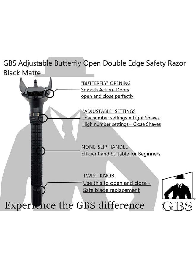 G.B.S Black Deluxe Razor Set, Butterfly Opening De Adjustable Razor Shaving Bowl Soap Shower Gel and Aftershave Balm - Image 2