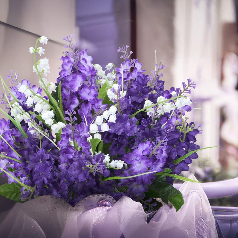 HO2NLE 10Pcs Lilac Flowers Artificial Bouquet Fake Purple Flowers Faux Lilacs Mix Bush Artificial Purple Silk Flower Bulk Arrangements Summer for Table Centerpieces Home Kitchen Wedding Decorations - Image 4