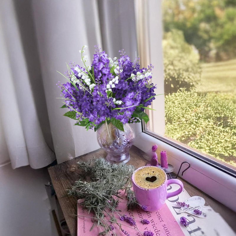HO2NLE 10Pcs Lilac Flowers Artificial Bouquet Fake Purple Flowers Faux Lilacs Mix Bush Artificial Purple Silk Flower Bulk Arrangements Summer for Table Centerpieces Home Kitchen Wedding Decorations - Image 3
