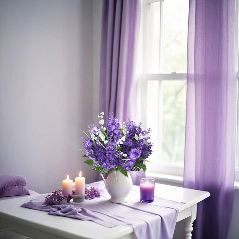 HO2NLE 10Pcs Lilac Flowers Artificial Bouquet Fake Purple Flowers Faux Lilacs Mix Bush Artificial Purple Silk Flower Bulk Arrangements Summer for Table Centerpieces Home Kitchen Wedding Decorations - Image 5