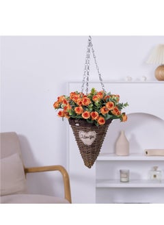 SYOSI Artificial Mini Rose and Eucalyptus Flower Bouquets Fake Summer Flowers Outdoor with Eucalyptus Leaves Stems Greenery Decor for Wedding Home Office 4pcs Orange Rose  - Image 3