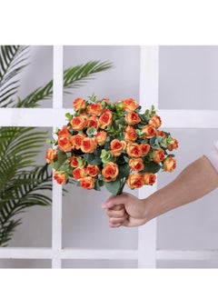 SYOSI Artificial Mini Rose and Eucalyptus Flower Bouquets Fake Summer Flowers Outdoor with Eucalyptus Leaves Stems Greenery Decor for Wedding Home Office 4pcs Orange Rose  - Image 5
