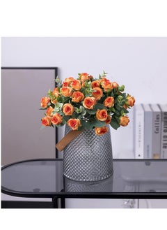 SYOSI Artificial Mini Rose and Eucalyptus Flower Bouquets Fake Summer Flowers Outdoor with Eucalyptus Leaves Stems Greenery Decor for Wedding Home Office 4pcs Orange Rose  - Image 4