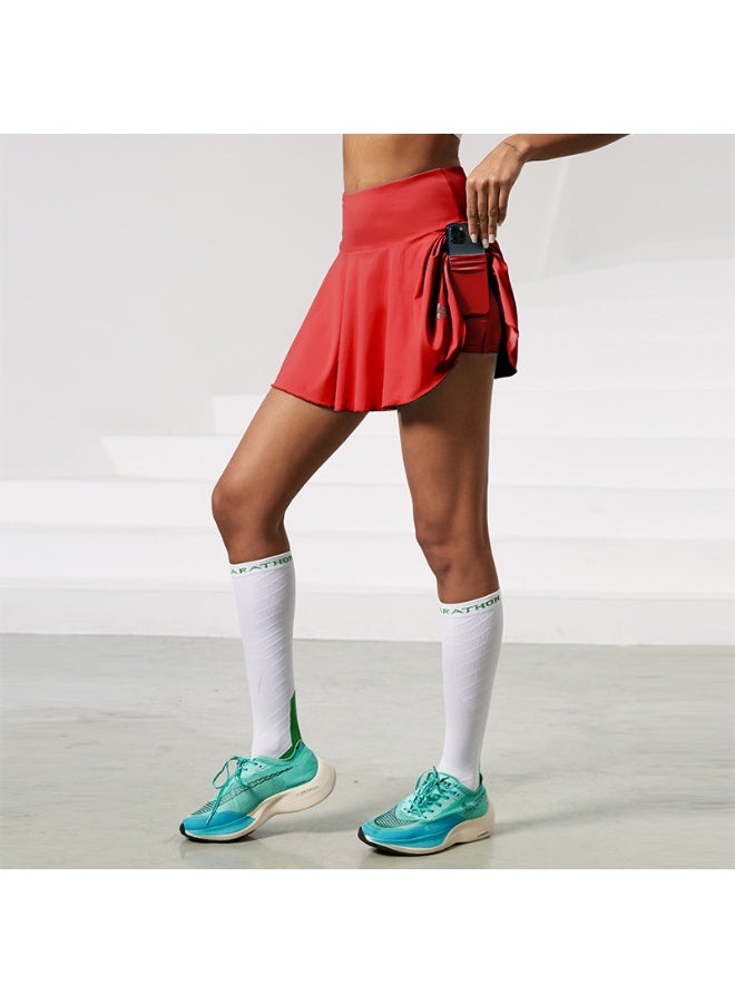 Wrinkled Yoga Skirt Women's Summer High Waist Pocket Skirt Sports Skirt Solid Color Running Training Quick drying Tennis Skirt  - Image 1