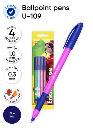 Set of 4 ballpoint pens U-109 Stick&Grip Neon 1.0, Ultra Glide Technology, ink color: blue (in polybag) - pzsku/ZCFF0D8999ACF7B948C31Z/45/1741778513/dde3e62d-5f3a-49f5-8c62-d88abd5713a6