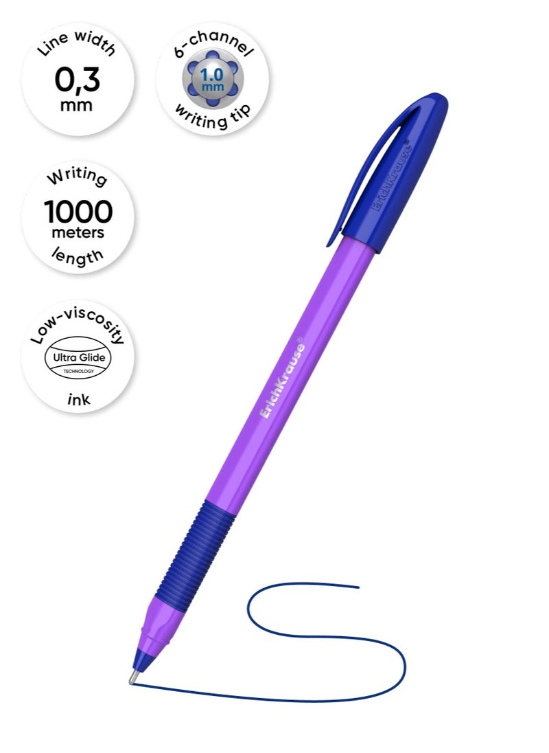 Set of 4 ballpoint pens U-109 Stick&Grip Neon 1.0, Ultra Glide Technology, ink color: blue (in polybag)
