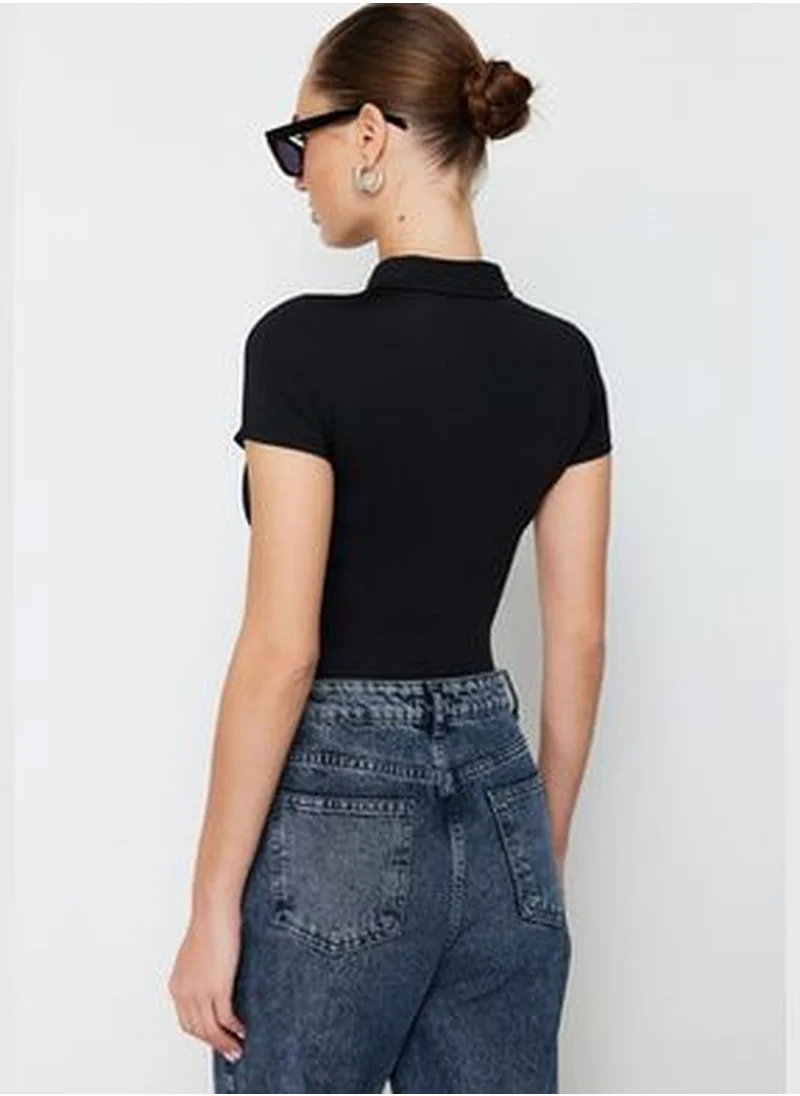 trendyol Black Fitted/Situated Zipper Collar Snap-On Stretch Knitted Body TWOSS24BD00025