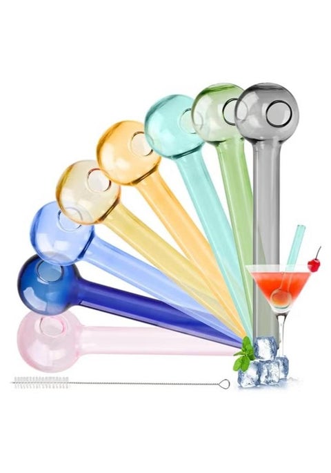 8 قطع ملونة قابلة لإعادة الاستخدام القش الزجاجية مجموعة، 4 "مقاومة للكسر القش الشرب مع فرشاة التنظيف، BPA خالية، غسالة صحون آمنة، مثالية للصغار، القهوة، العصير، المشروبات الساخنة / الباردة