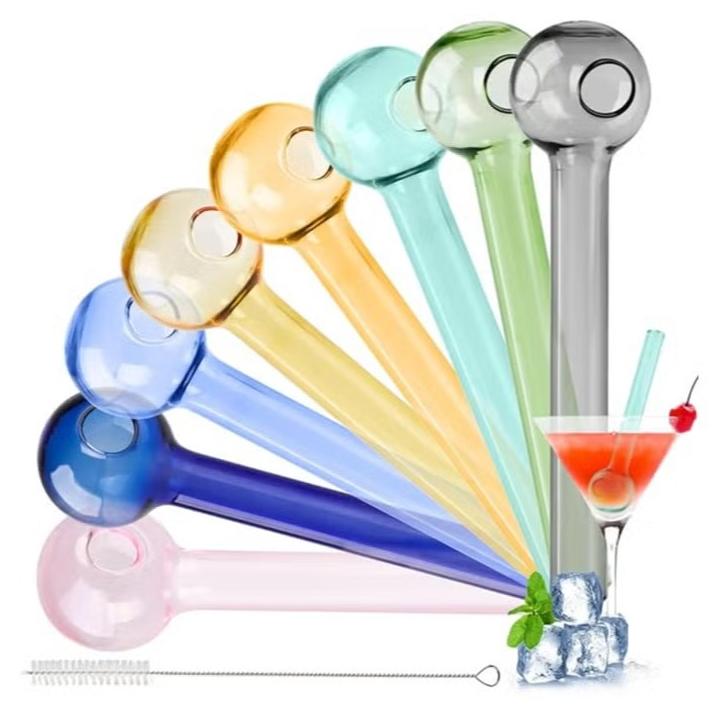 السعي للأفضل 8 قطع ملونة قابلة لإعادة الاستخدام القش الزجاجية مجموعة، 4 "مقاومة للكسر القش الشرب مع فرشاة التنظيف، BPA خالية، غسالة صحون آمنة، مثالية للصغار، القهوة، العصير، المشروبات الساخنة / الباردة - Image 1