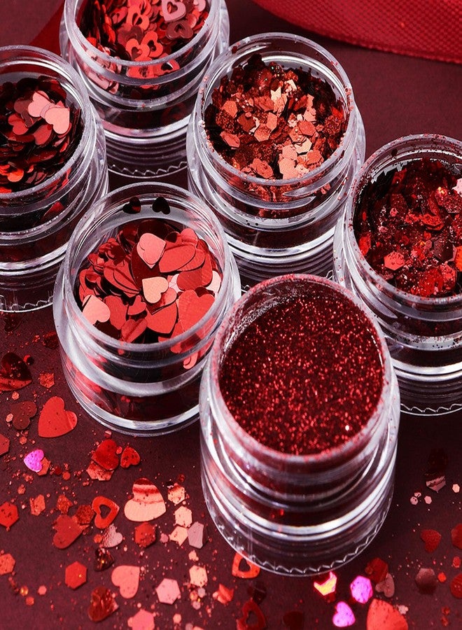 WAFOLOZE Valentine’s Day Nail Art Glitters Red Heart Nail Sequins for Nail Art Red Shiny Flake 3D Holographic Powder Dust Glitters Valentine’s Day Nail Art Decorations Sets（6 Boxes - Image 4