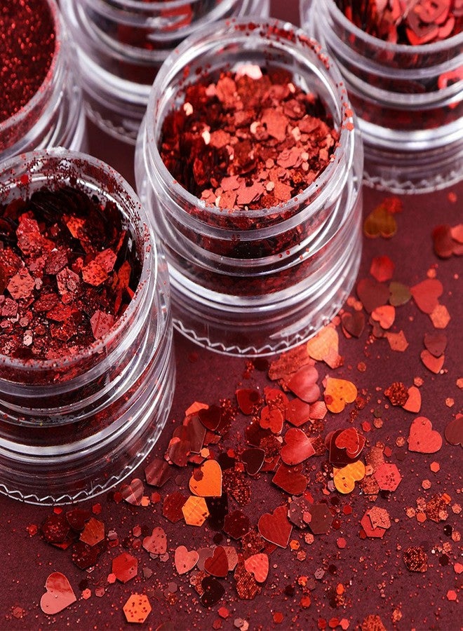 WAFOLOZE Valentine’s Day Nail Art Glitters Red Heart Nail Sequins for Nail Art Red Shiny Flake 3D Holographic Powder Dust Glitters Valentine’s Day Nail Art Decorations Sets（6 Boxes - Image 3