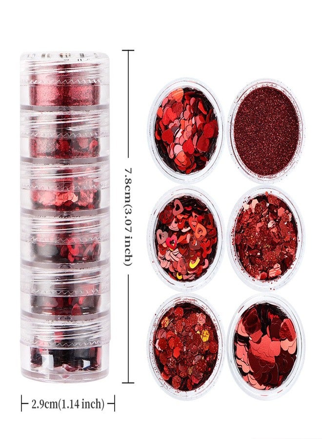 WAFOLOZE Valentine’s Day Nail Art Glitters Red Heart Nail Sequins for Nail Art Red Shiny Flake 3D Holographic Powder Dust Glitters Valentine’s Day Nail Art Decorations Sets（6 Boxes - Image 5