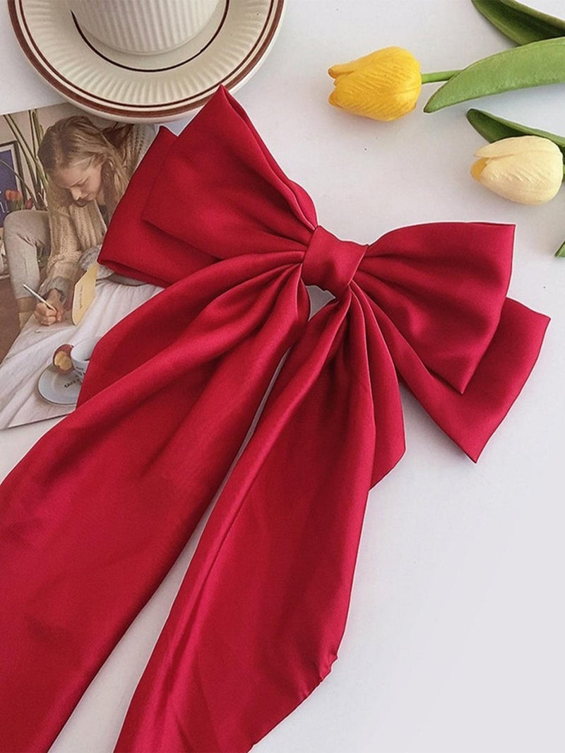 Elegant Women’s Red Satin Hair Bow Accessory – Feminine and Stylish Design for Special Occasions - Image 2