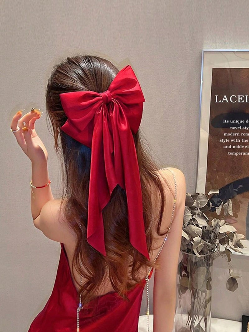 Elegant Women’s Red Satin Hair Bow Accessory – Feminine and Stylish Design for Special Occasions - Image 1
