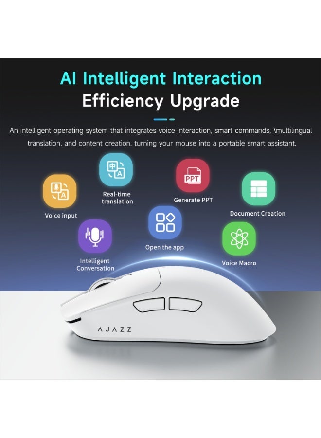 A-jazz AJ200 NL AI Wireless Gaming Mouse - Triple Mode (2.4G/Bluetooth/Wired) - PAW3311 Sensor, 24000 DPI, 1000Hz, 63g Lightweight, 500mAh - AI Voice Interaction, Ergonomic Ribbed Frame - Image 5