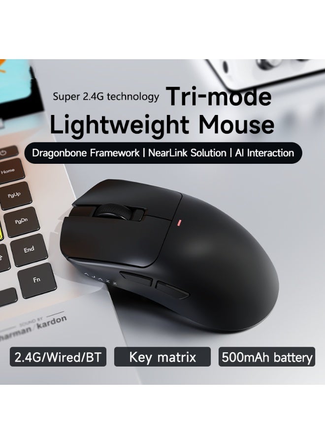 A-jazz AJ200 NL AI Wireless Gaming Mouse - Triple Mode (2.4G/Bluetooth/Wired) - PAW3311 Sensor, 24000 DPI, 1000Hz, 63g Lightweight, 500mAh - AI Voice Interaction, Ergonomic Ribbed Frame - Image 2