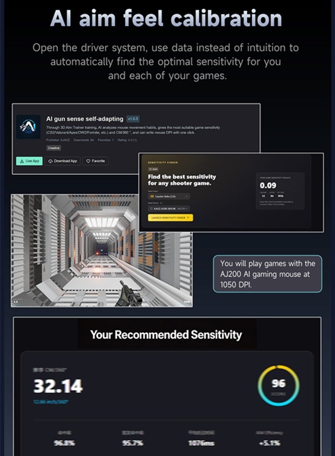 A-jazz AJ200 NL AI Wireless Gaming Mouse - Triple Mode (2.4G/Bluetooth/Wired) - PAW3311 Sensor, 24000 DPI, 1000Hz, 63g Lightweight, 500mAh - AI Voice Interaction, Ergonomic Ribbed Frame - Image 4