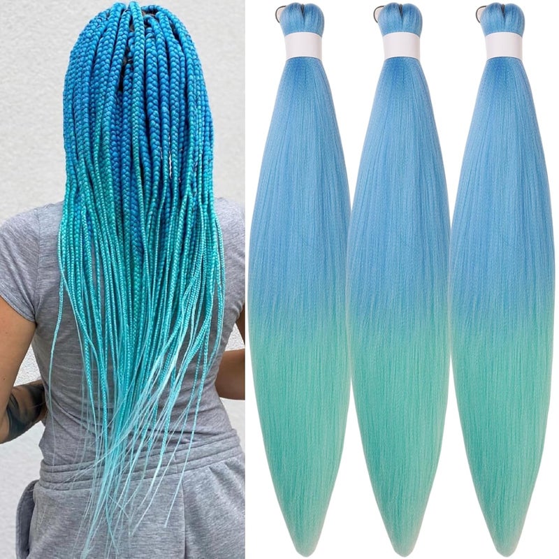 Blue Green Braiding Hair Pre stretched Teal Ghana Gyal Braiding Hair Braid in Hair Extensions