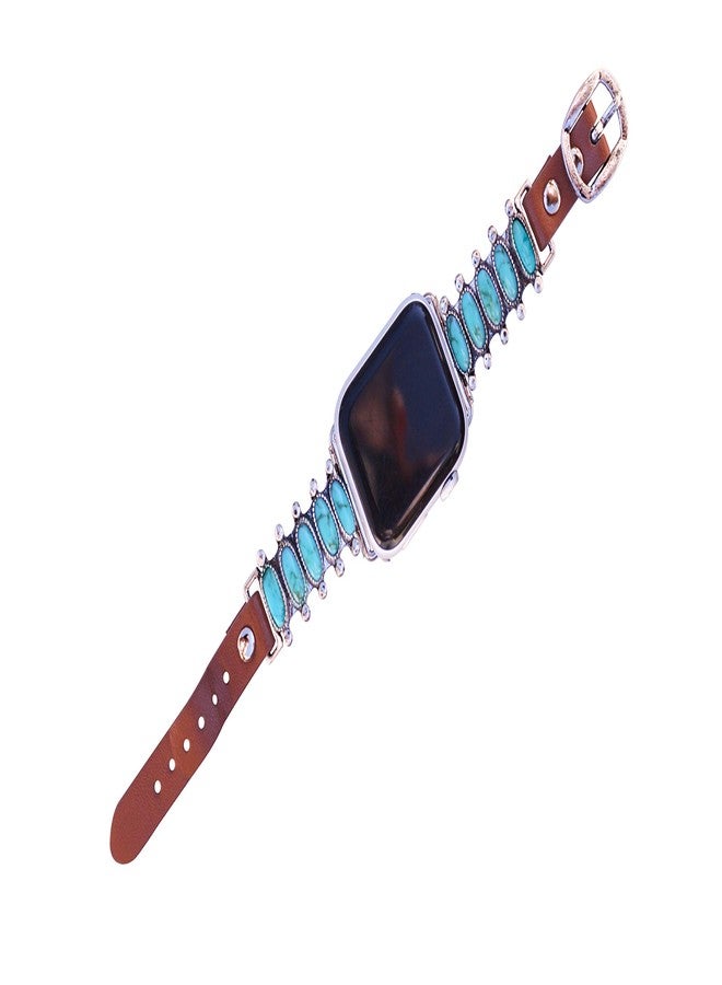 Wonderent 38mm, 40mm, 41mm compatible for Apple Watch Series 8,7,6,5,4, and SE Small Versions, Western Shape Faux Turquoise, Genuine Leather Band No. 68T - Image 2