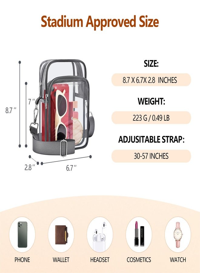 Bagenius Clear Bag for Stadium Events, Clear Purse with Removable Strap, Transparent Bag for Sports Concert and Festivals - Grey - Image 3