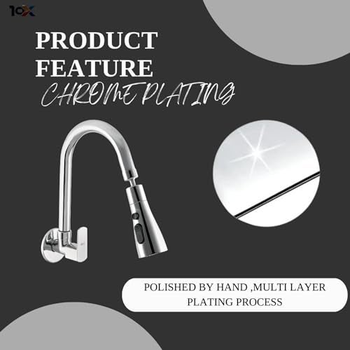 10X Rotatable Brass Kitchen Sink Tap ST-41023 Rotatable Neck Triple Flow, 3 Function Shower Flow/Foam, Anit Splash Wall Mount, Chrome Plate - Image 4