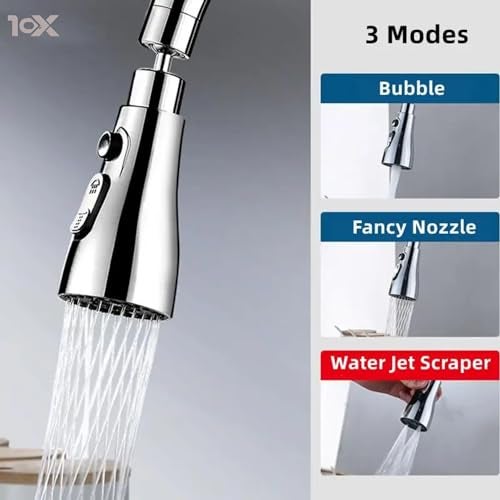 10X Rotatable Brass Kitchen Sink Tap ST-41023 Rotatable Neck Triple Flow, 3 Function Shower Flow/Foam, Anit Splash Wall Mount, Chrome Plate - Image 5