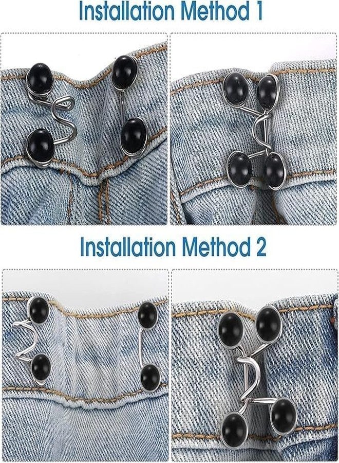 YEKDA Denim Button Kit – 2 PCS Assorted Jeans Buttons for Quick Fix & DIY Adjustment – No-Sew Snap-On Metal Buttons for Pants, Skirts, Shorts – Easy Waist Size Control (Black & White Pearl) - Image 3