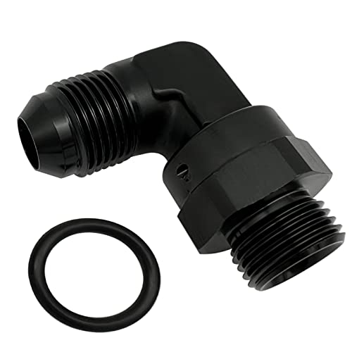 KRD PERFORMANCE High Flow Radius 90 Degree Aluminum -6 AN Male Flare to 6AN Male Swivel Fitting Adapter With AN6 O ring ORB Port, Black - Image 1